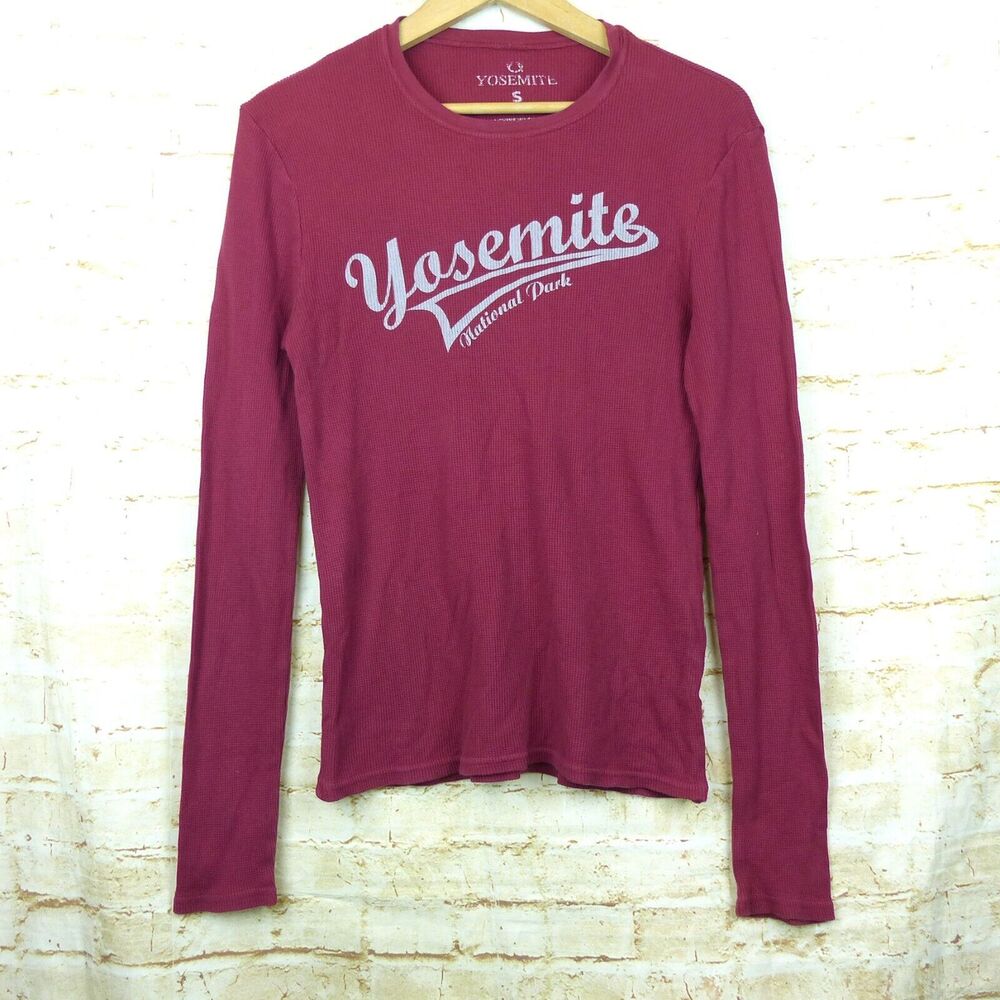 Yosemite National Park Thermal Shirt Womens S Red Pink Spell Out Long Sleeve